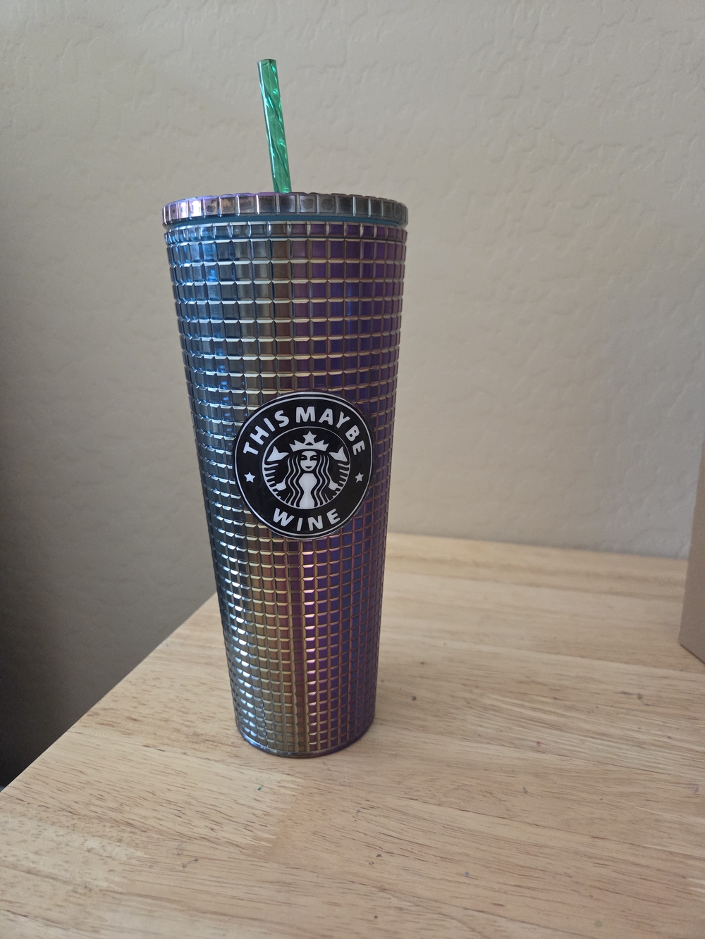 25oz Rainbow Tumbler With "This May Be Wine" Sticker